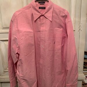 Nautica Men's Solid Pink Long-Sleeve Button Shirt